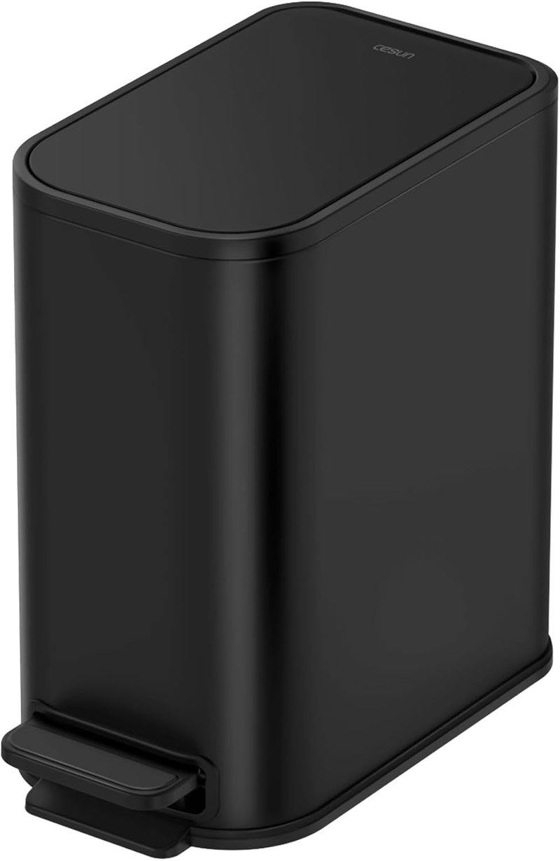 Cesun Small Bathroom Trash Can with Lid Soft Close, Step Pedal, 5 Liter / 1.3 Gallon Stainless Steel Garbage Can with Removable Inner Bucket, Waste Basket for Bathroom, Bedroom (Matte Black) - Image 1
